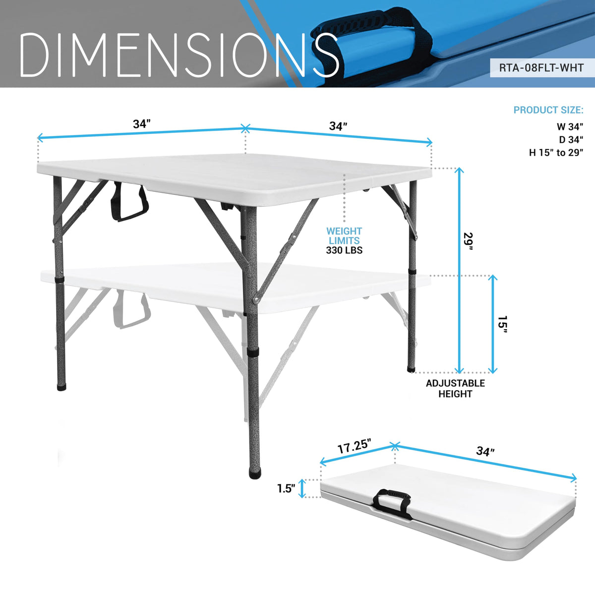 White Square Folding Table with Carry Handle P45689