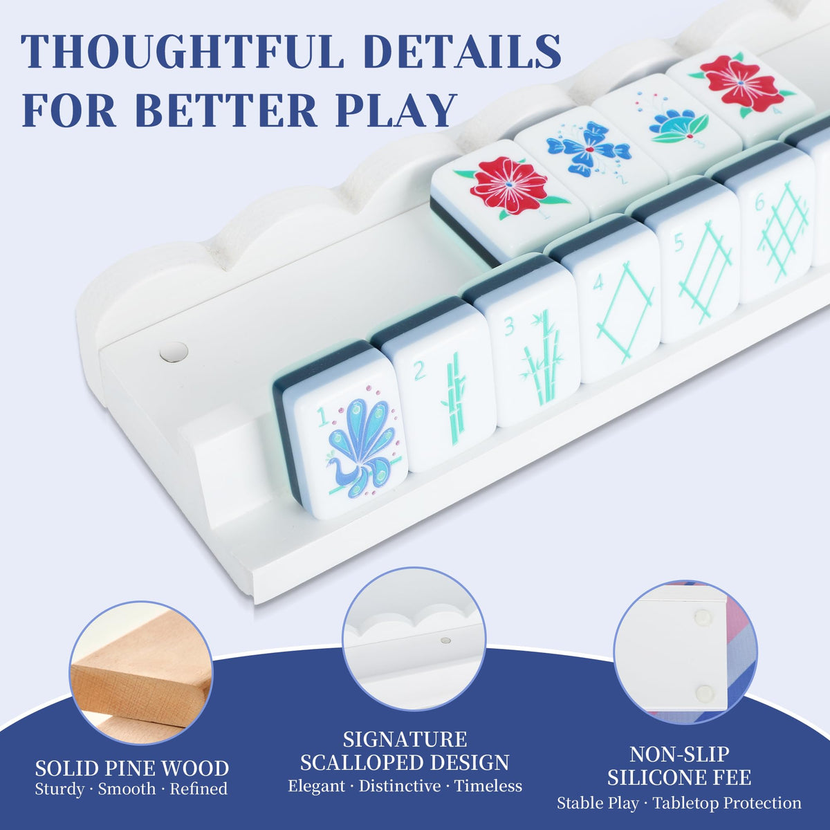 White Pine Wood Mahjong Racks with Magnetic Pushers, Set of 4 U24395