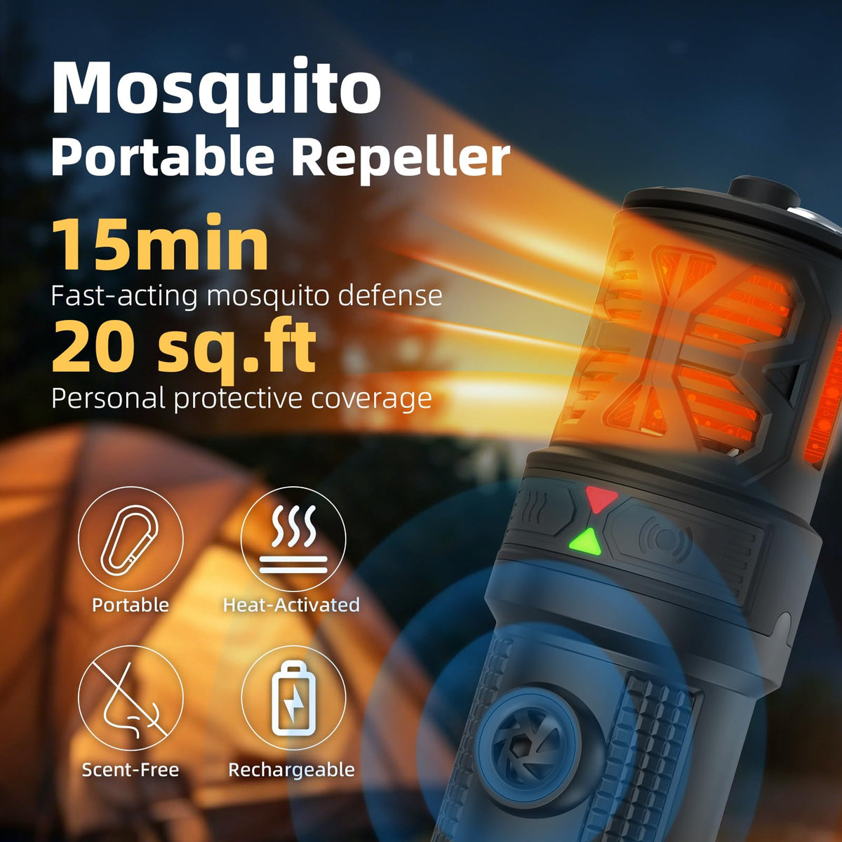 Portable Ultrasonic Mosquito Repeller with Carabiner Hook (6 Refills) I25093