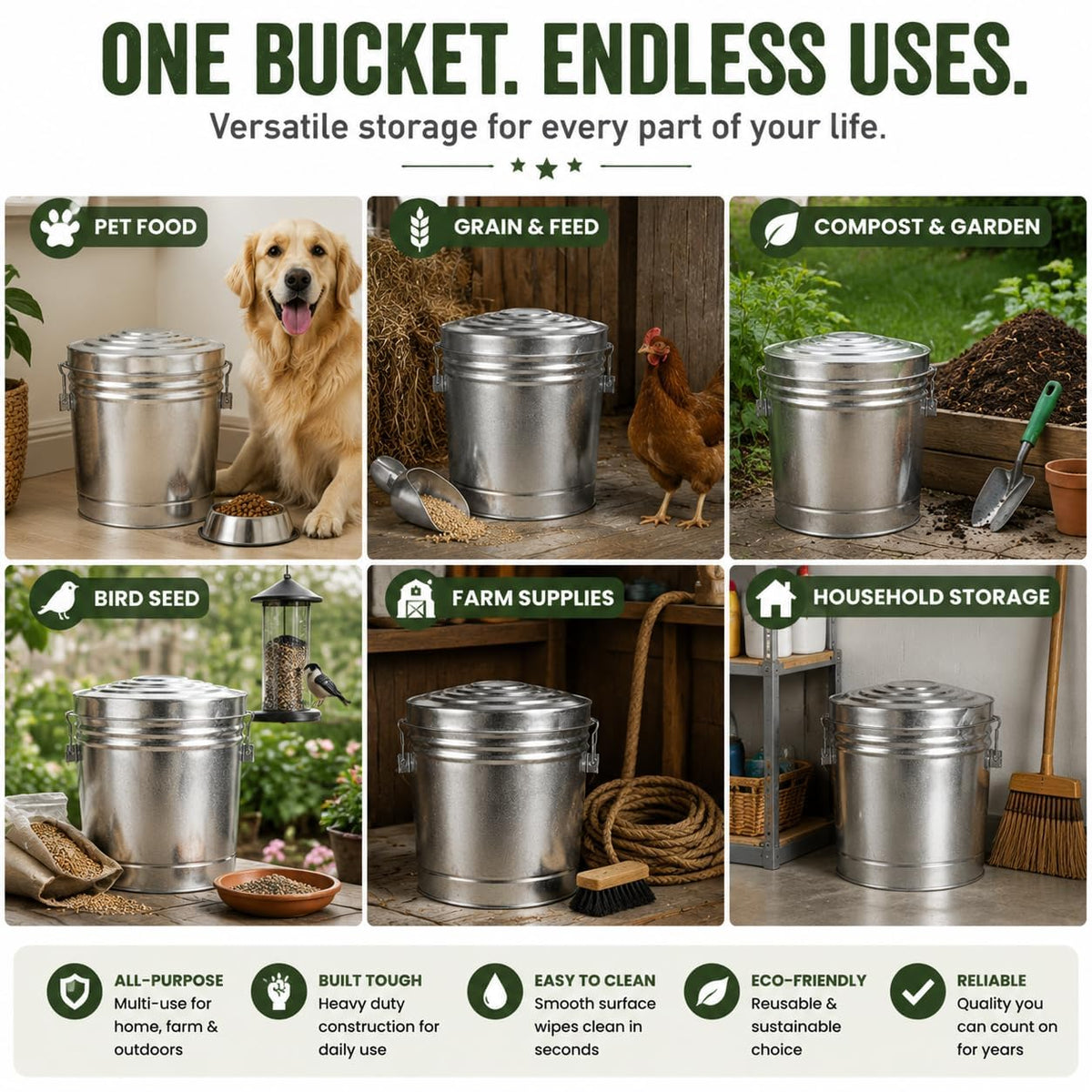 6-Gallon Galvanized Steel Storage Can with Lid F6435