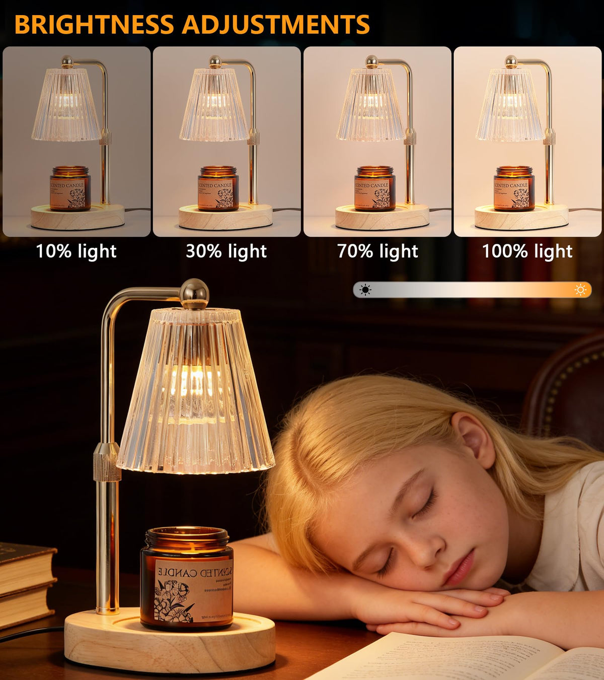 Gold Candle Warmer Lamp with Timer Dimmable with 2 Bulbs A163