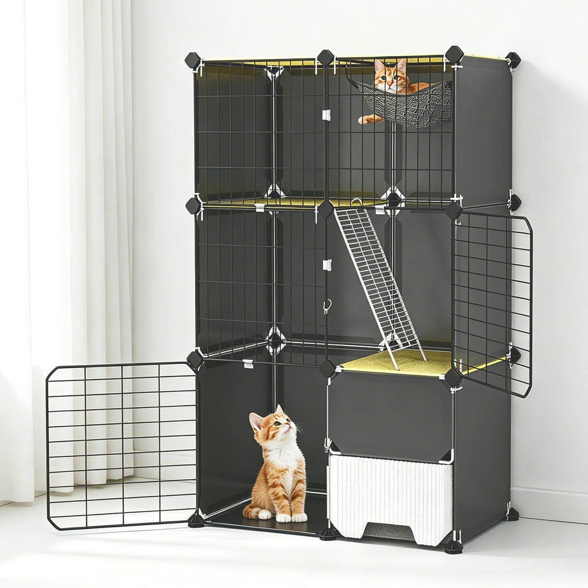 3-Tier Cat Cage with Litter Box, Hammock & Ladders R691068
