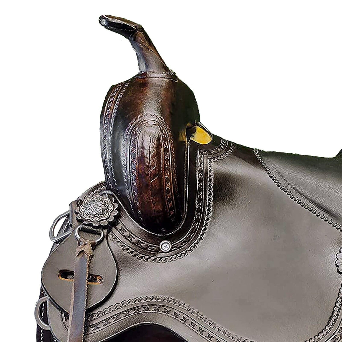 Brown Leather Western Horse Saddle Set with Headstall Breast Collar Reins H19756