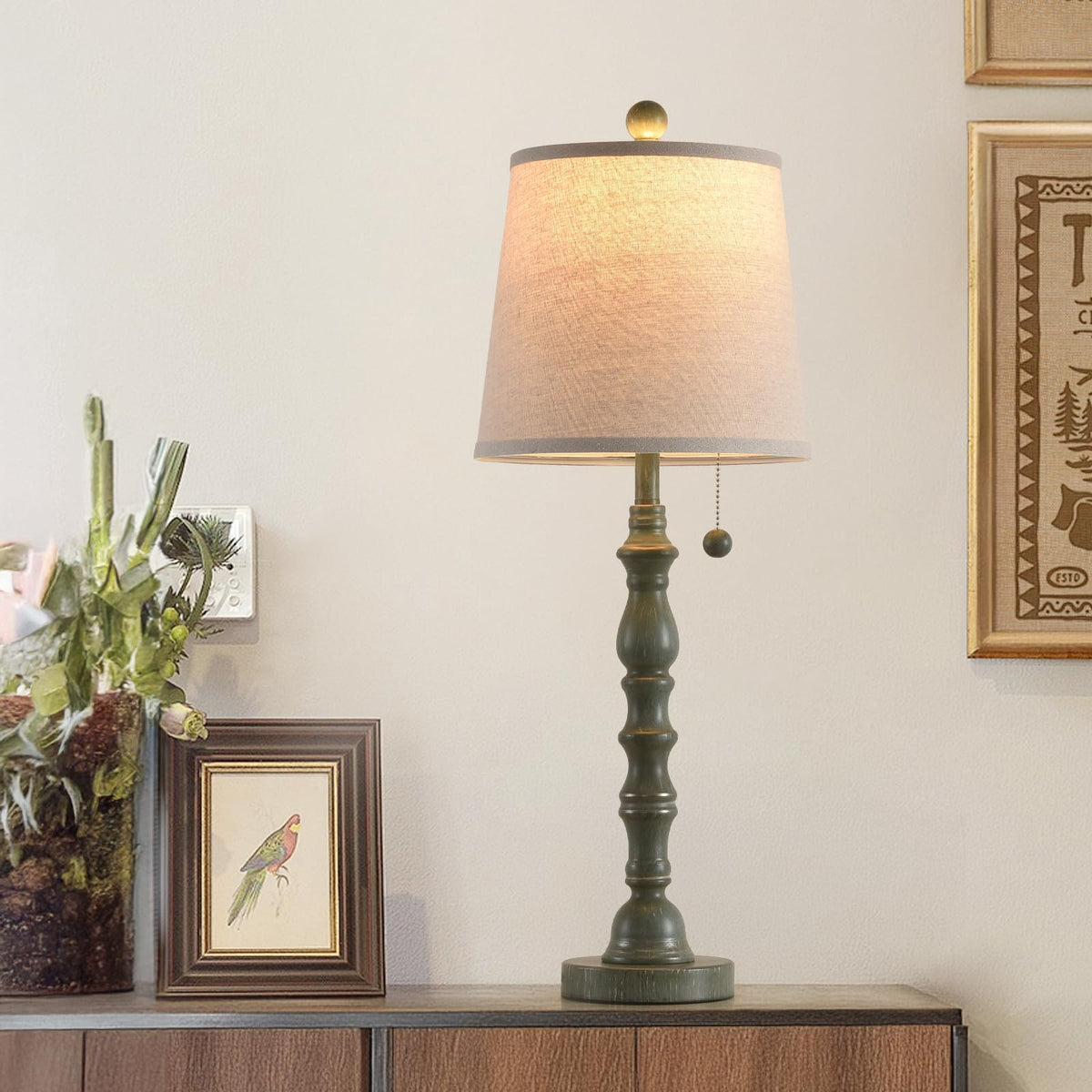 Set of 2 Turquoise Table Lamp with Fabric Lamp Shade L23162