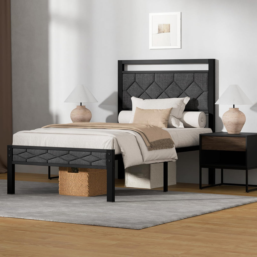 Full Size Upholstered Bed Frame Grey X648104