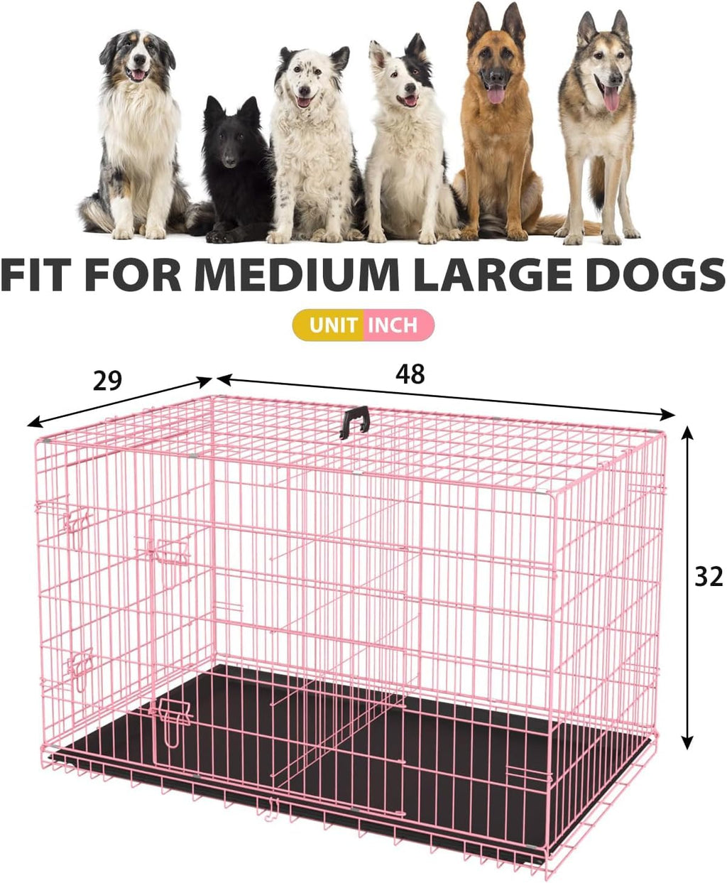 48" Large Double Door Folding Metal Wire Dog Crate with Divider Panel I268881
