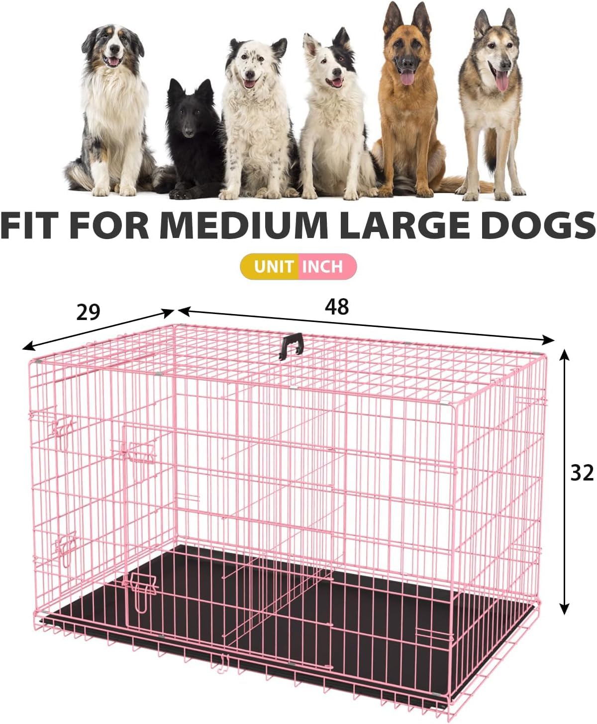 48" Large Double Door Folding Metal Wire Dog Crate with Divider Panel I268881