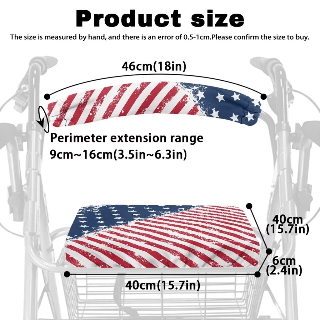 Blue White Star and Red Stripes Rollator Walker Seat and Backrest Covers Z4751