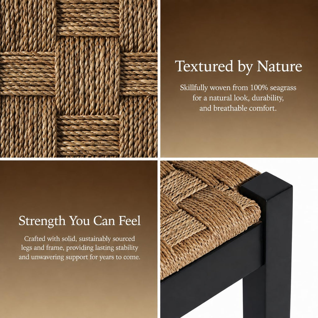 46-Inch Acacia Wood Entryway Bench with Woven Seagrass Seat H15323