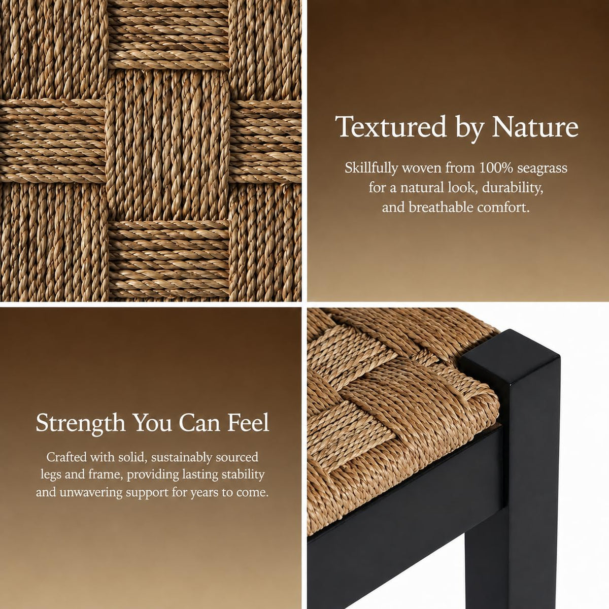 46-Inch Acacia Wood Entryway Bench with Woven Seagrass Seat H15323