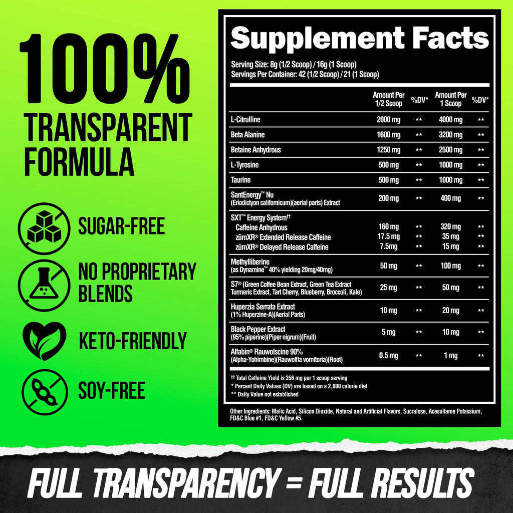 High Stim Pre Workout Powder with Beta Alanine, L-Taurine & Caffeine, 21 Servings T425
