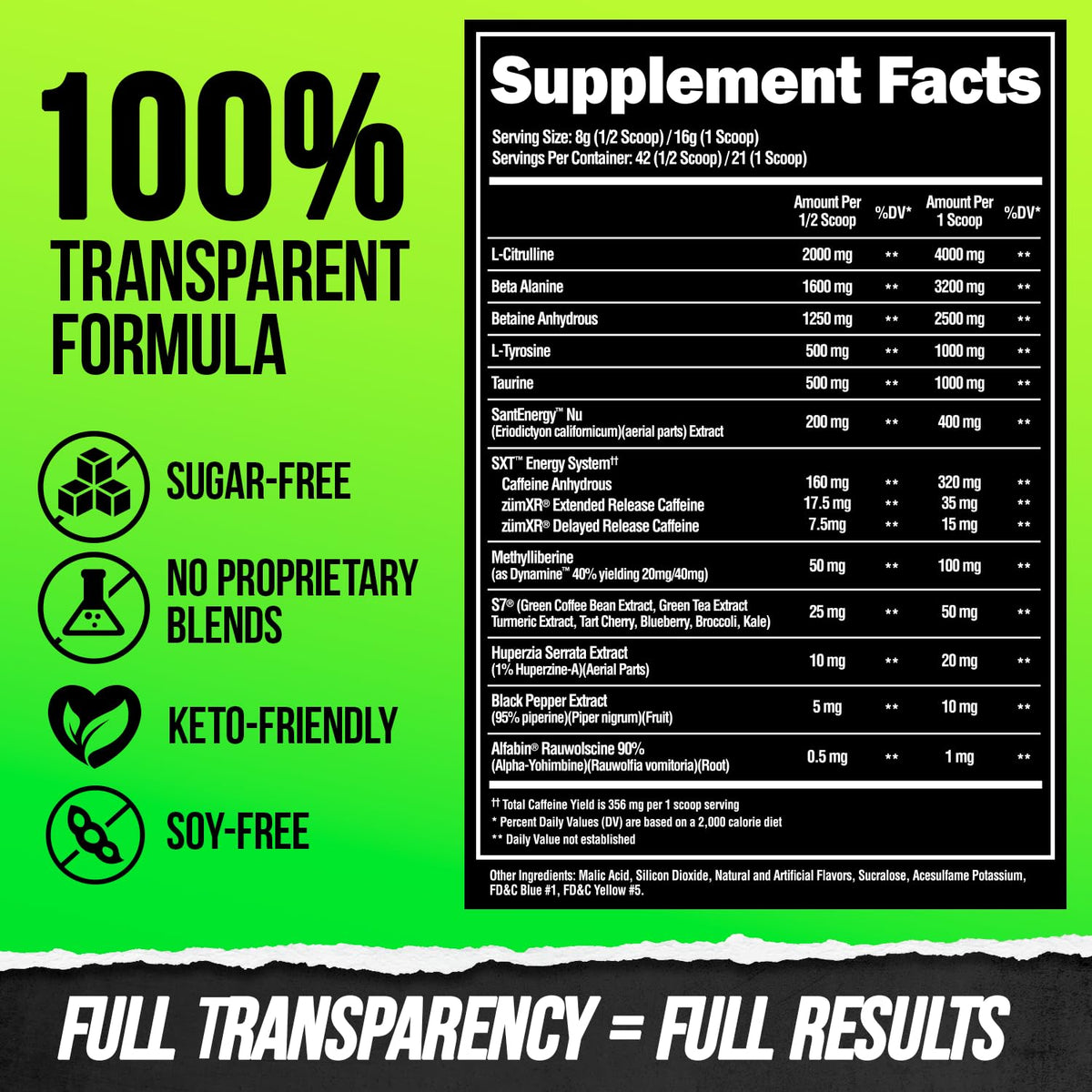 High Stim Pre Workout Powder with Beta Alanine, L-Taurine & Caffeine, 21 Servings T425