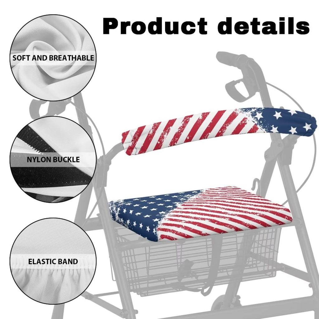 Blue White Star and Red Stripes Rollator Walker Seat and Backrest Covers Z4751