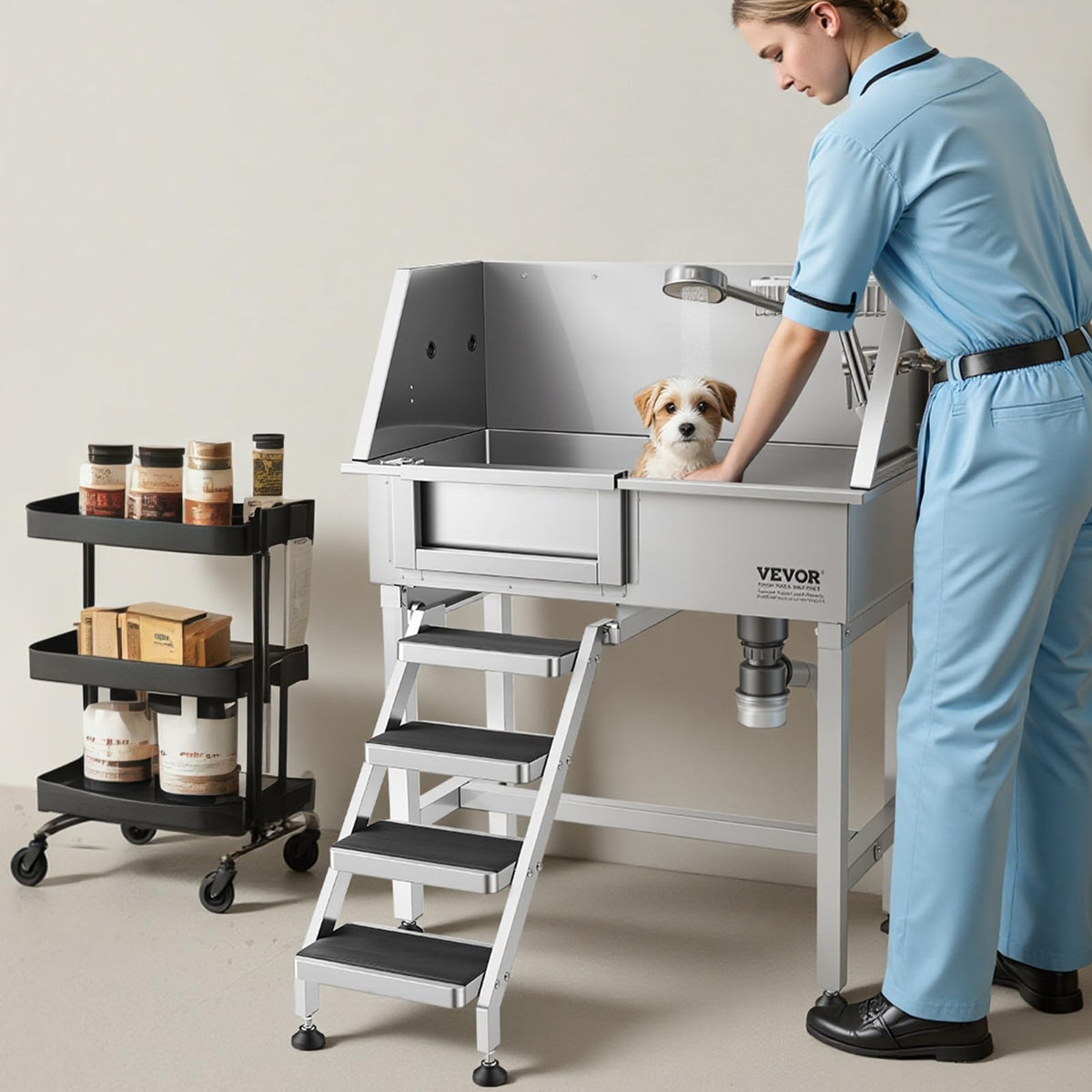 34" Stainless Steel Dog Washing Station with Shower Faucet Y3991