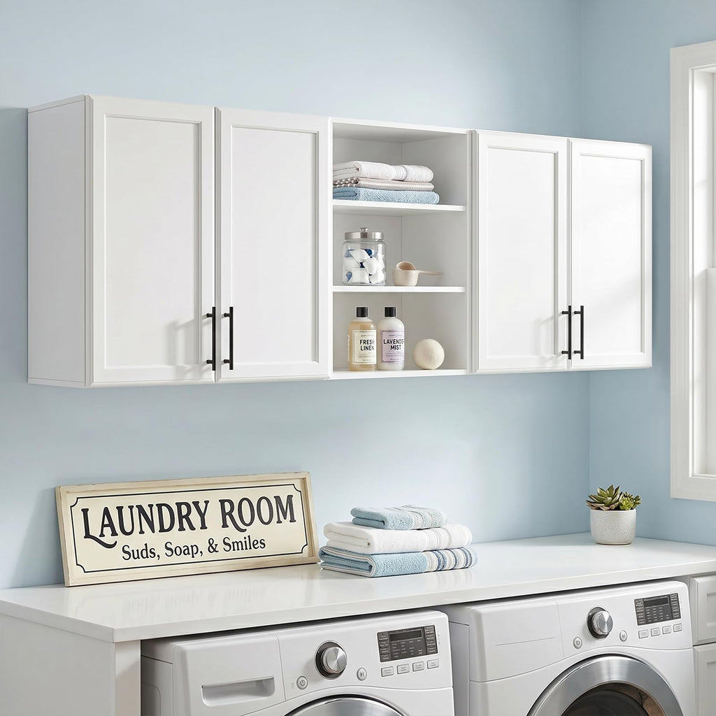 62.8" W Wall Mounted Laundry Cabinets with Adjustable Shelf I364