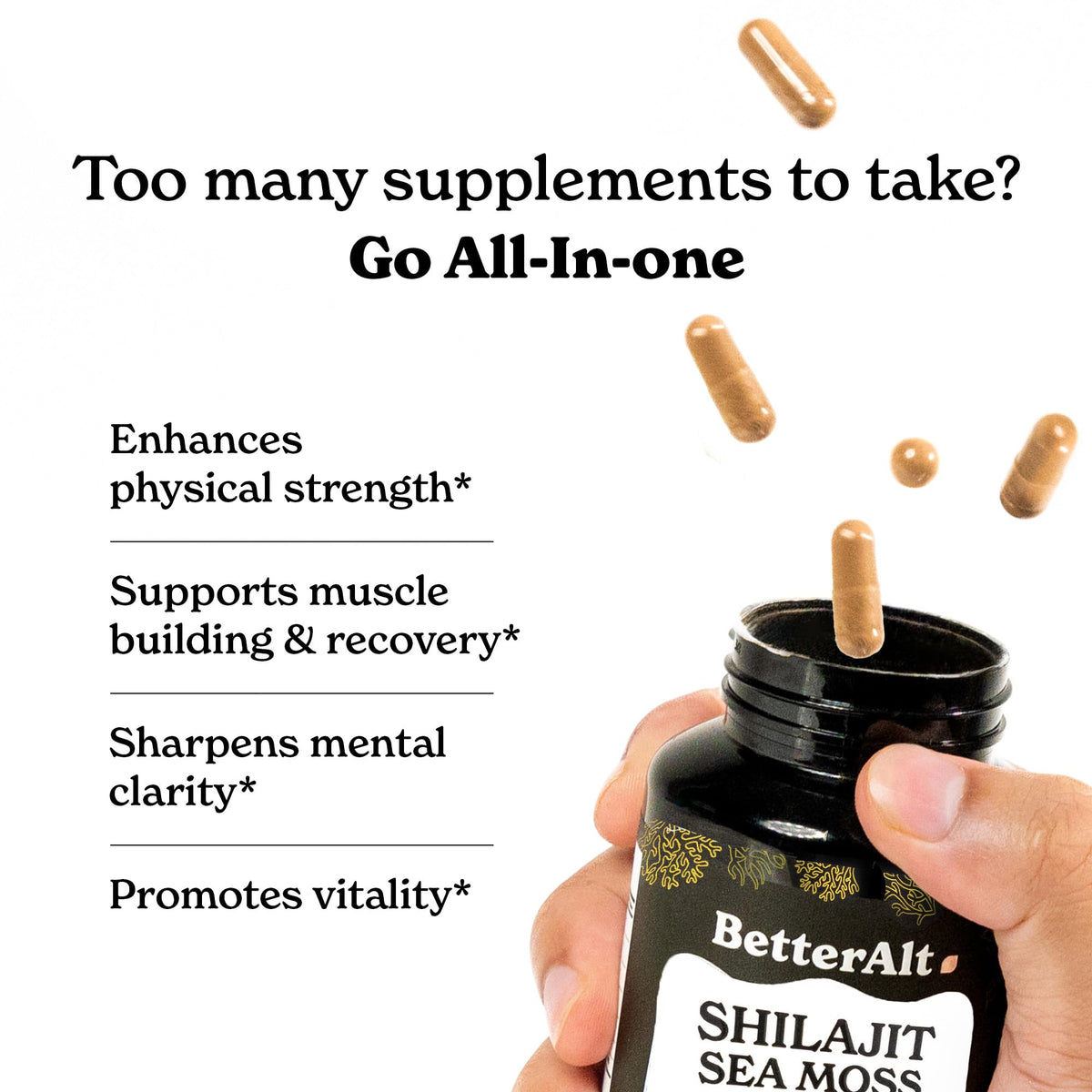 Shilajit Maca Root Ginkgo Biloba Sea Moss Ashwagandha Tongkat Ali Panax Ginseng Safed Musli & Zinc 20 Capsules Supplement E4666