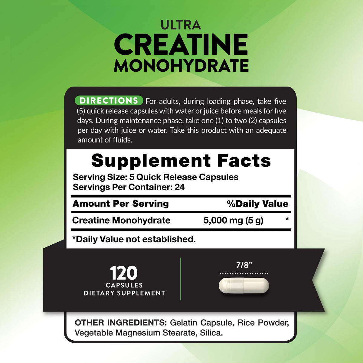 Creatine Monohydrate Capsules 120 Count U4423