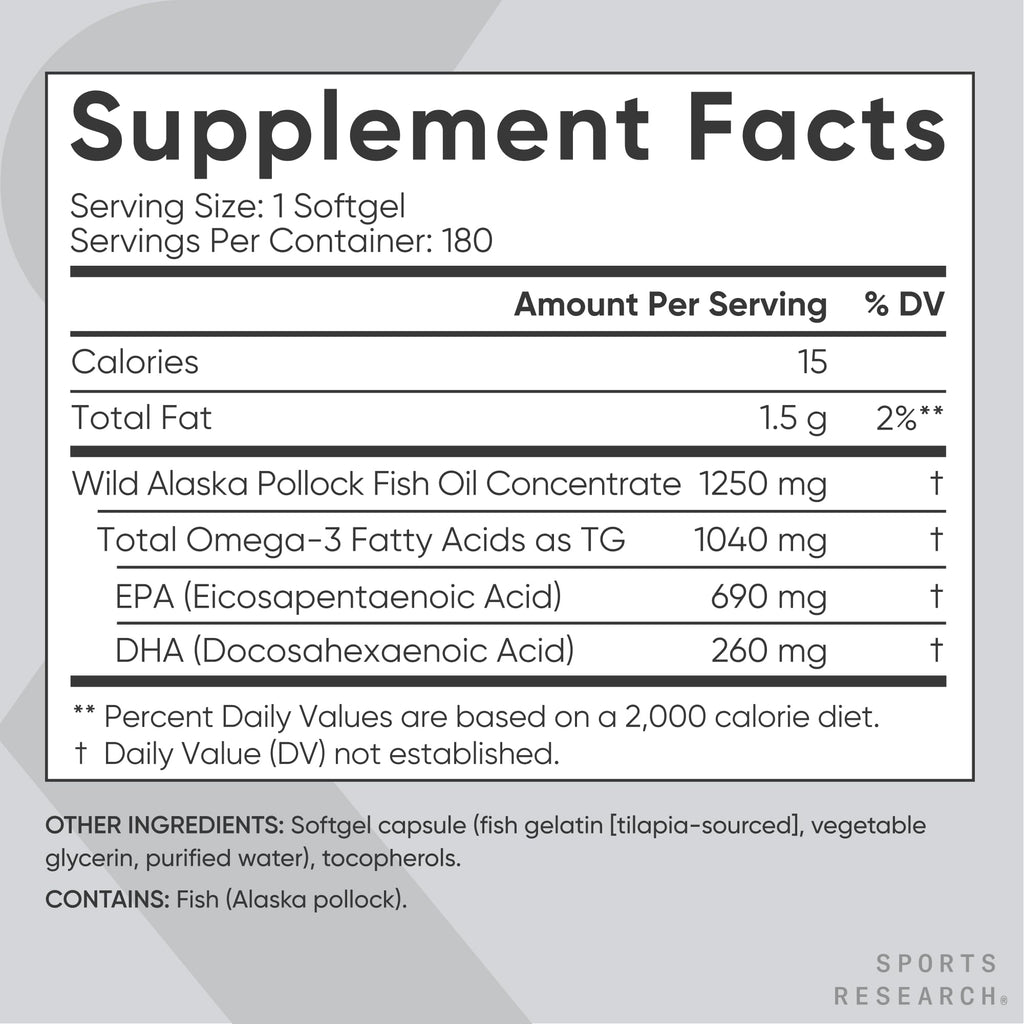 Omega-3 Fish Oil 1250mg 180 Count I65160