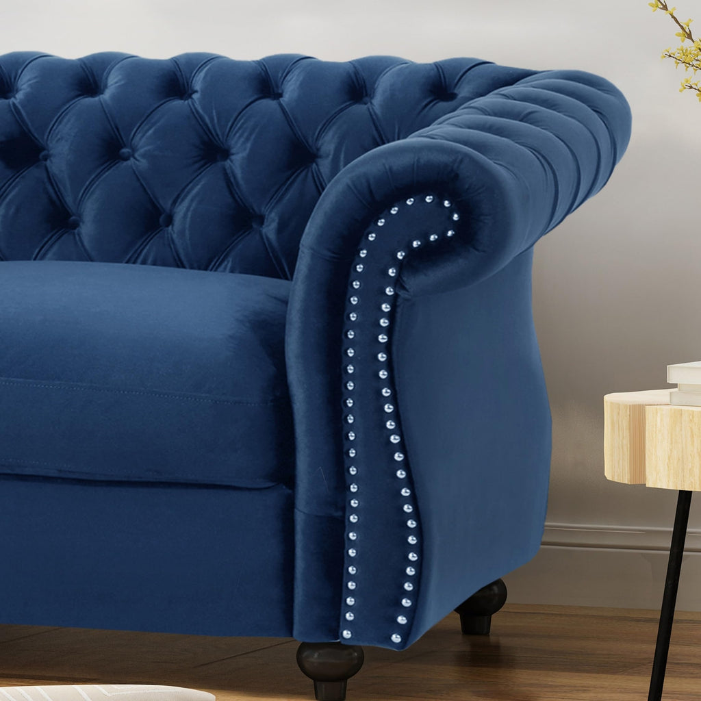 Navy Blue Velvet Loveseat Sofa U219692
