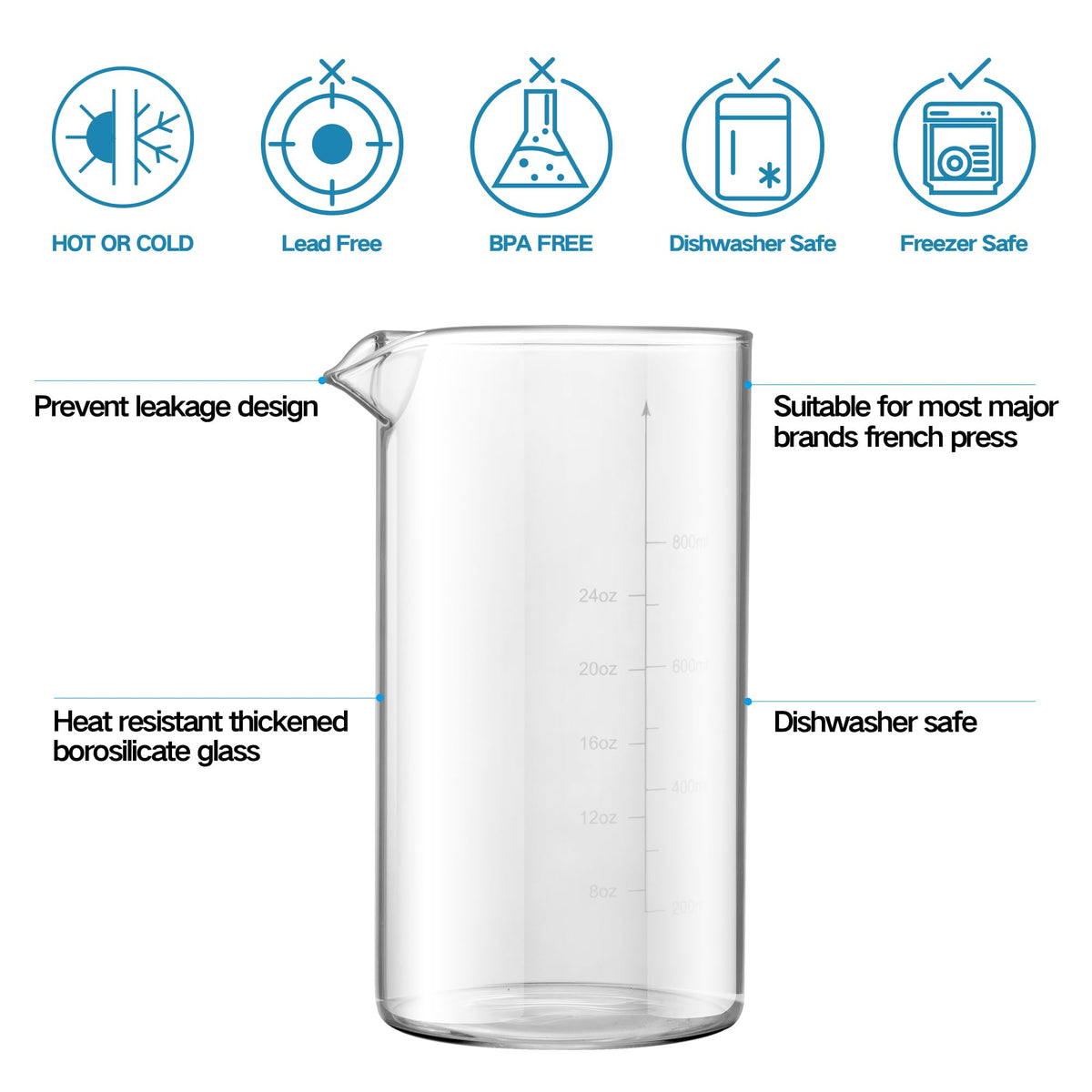 34 oz French Press Replacement Glass Beaker J96701