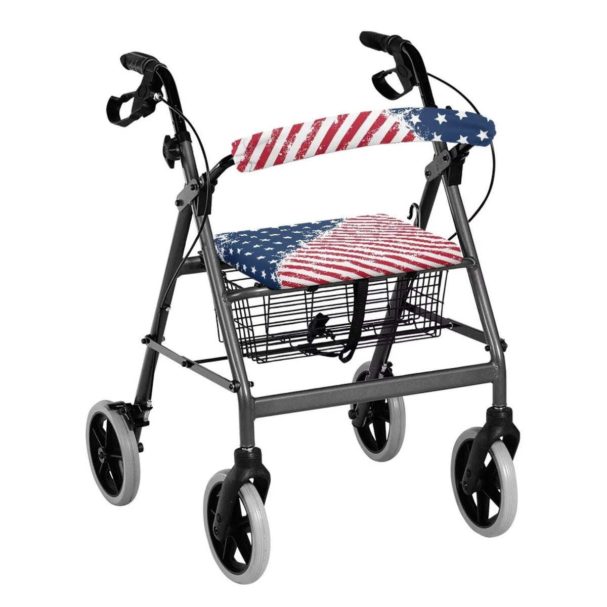 Blue White Star and Red Stripes Rollator Walker Seat and Backrest Covers Z4751