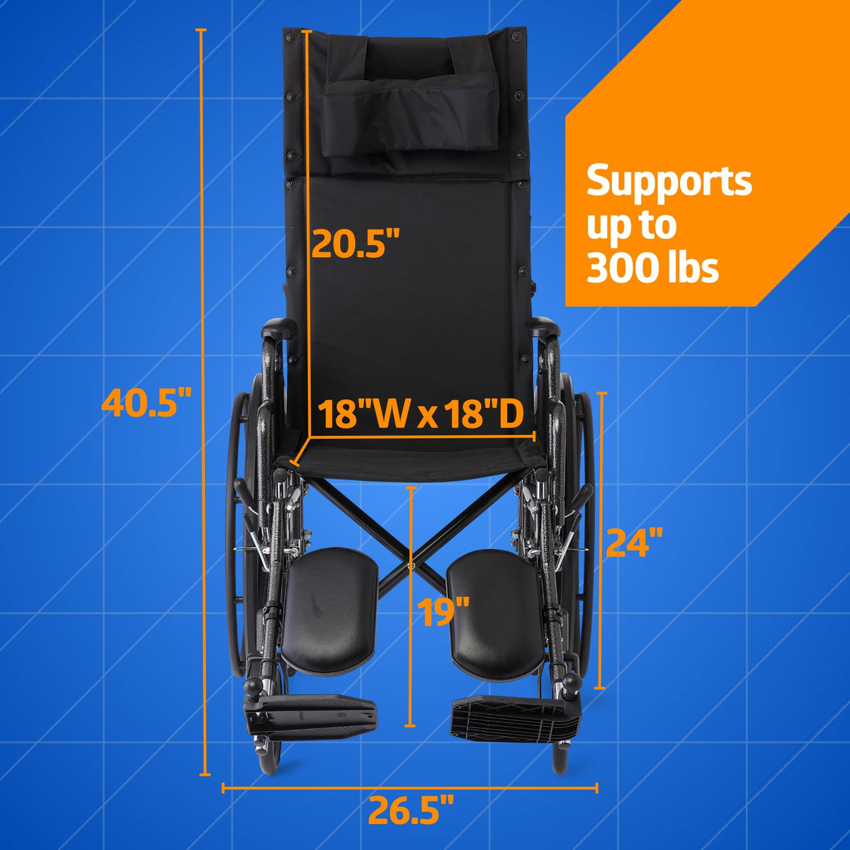 Reclining Wheelchair with Elevating Leg Rests B534