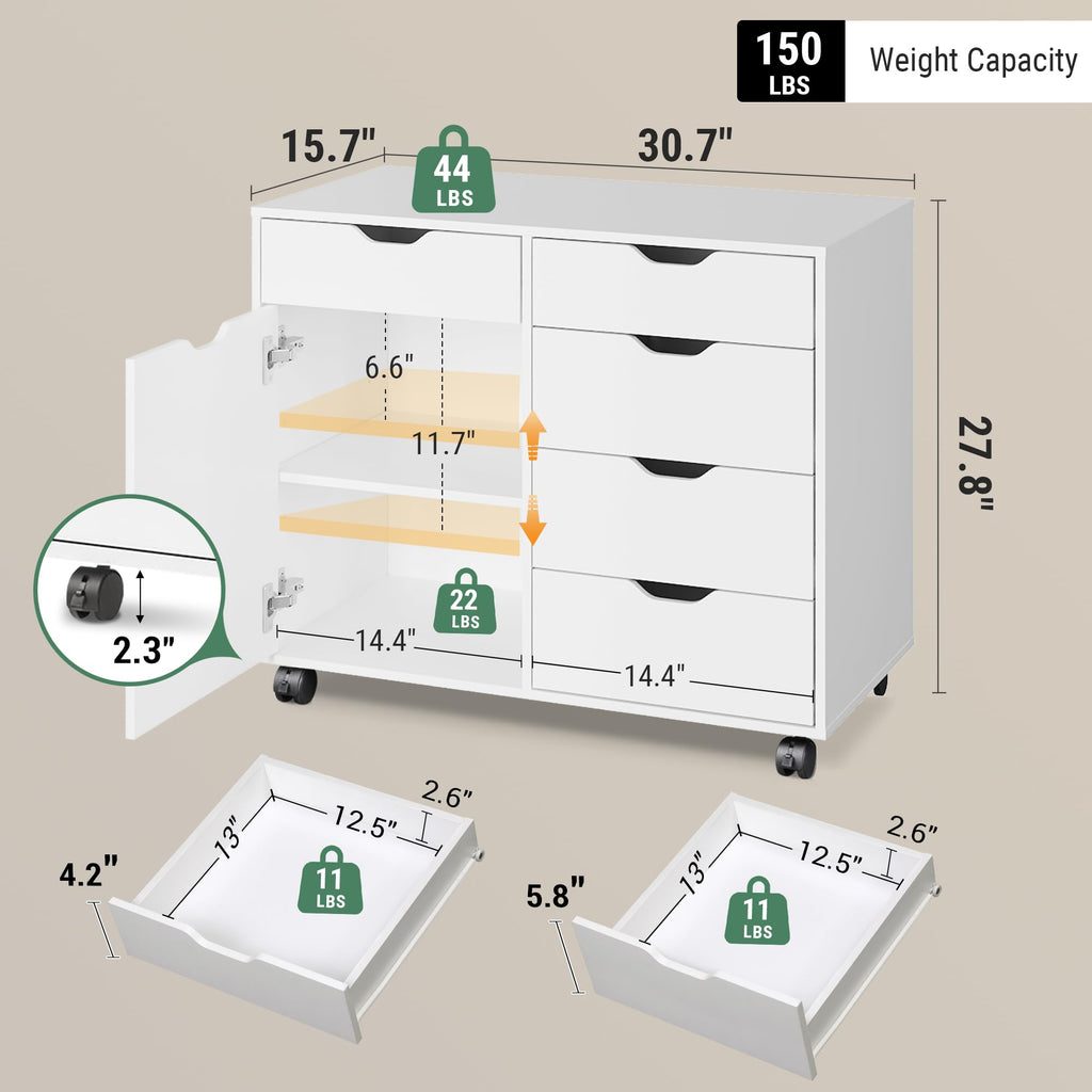 White 5 Drawer Wood Office Cabinet M51886