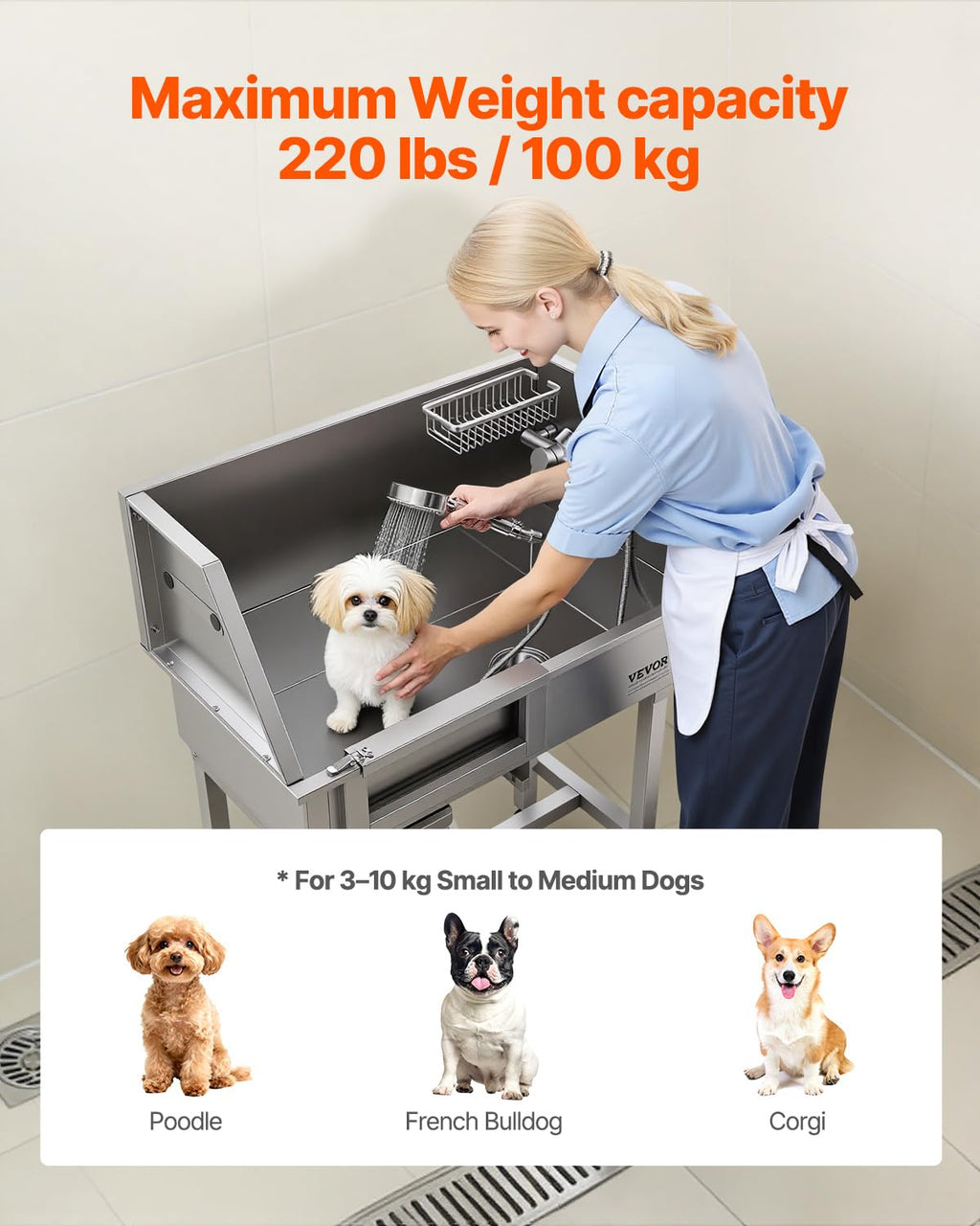 34" Stainless Steel Dog Washing Station with Shower Faucet Y3991