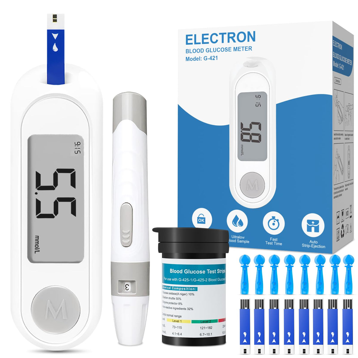 Blood Sugar Monitor Kit with 50 Test Strips & 50 Lancets V13837