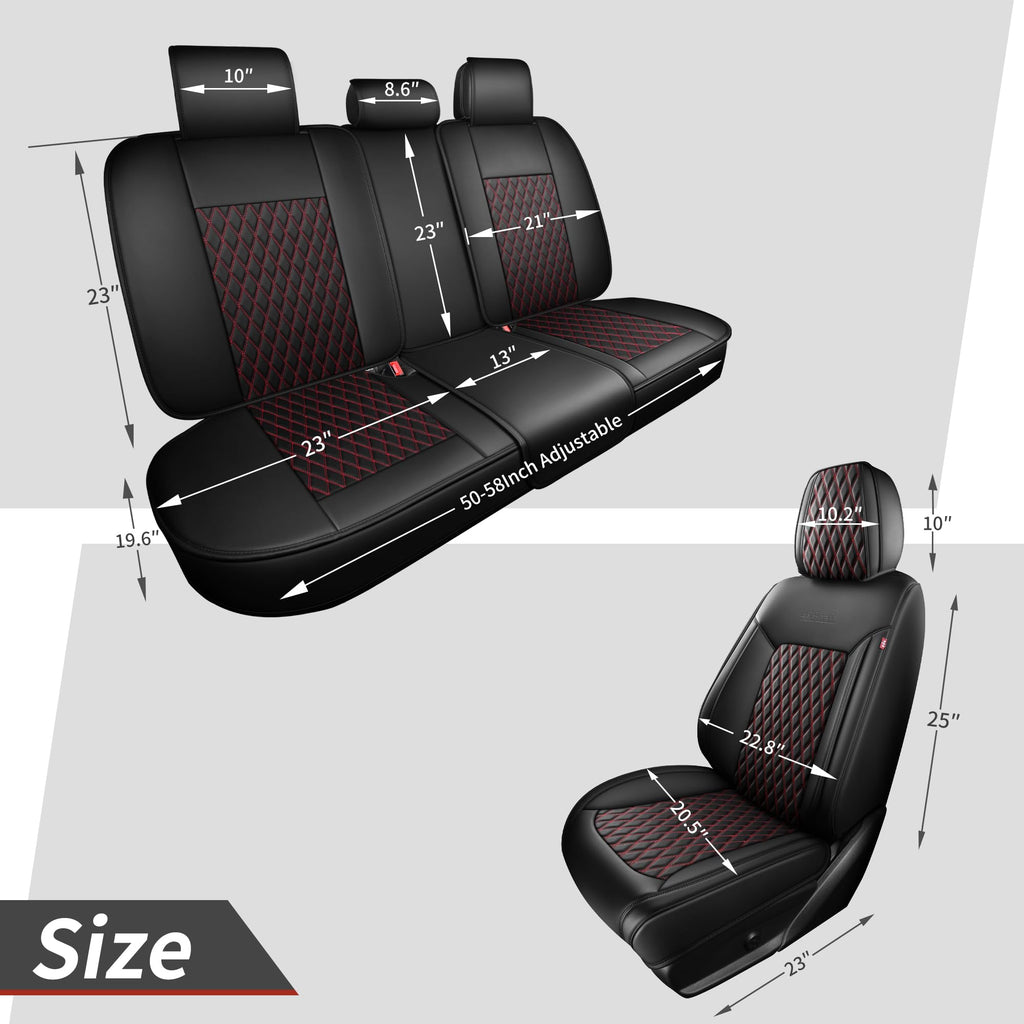 Black and Red Thick Nappa Leather Car Seat Covers Set of 2 P4506