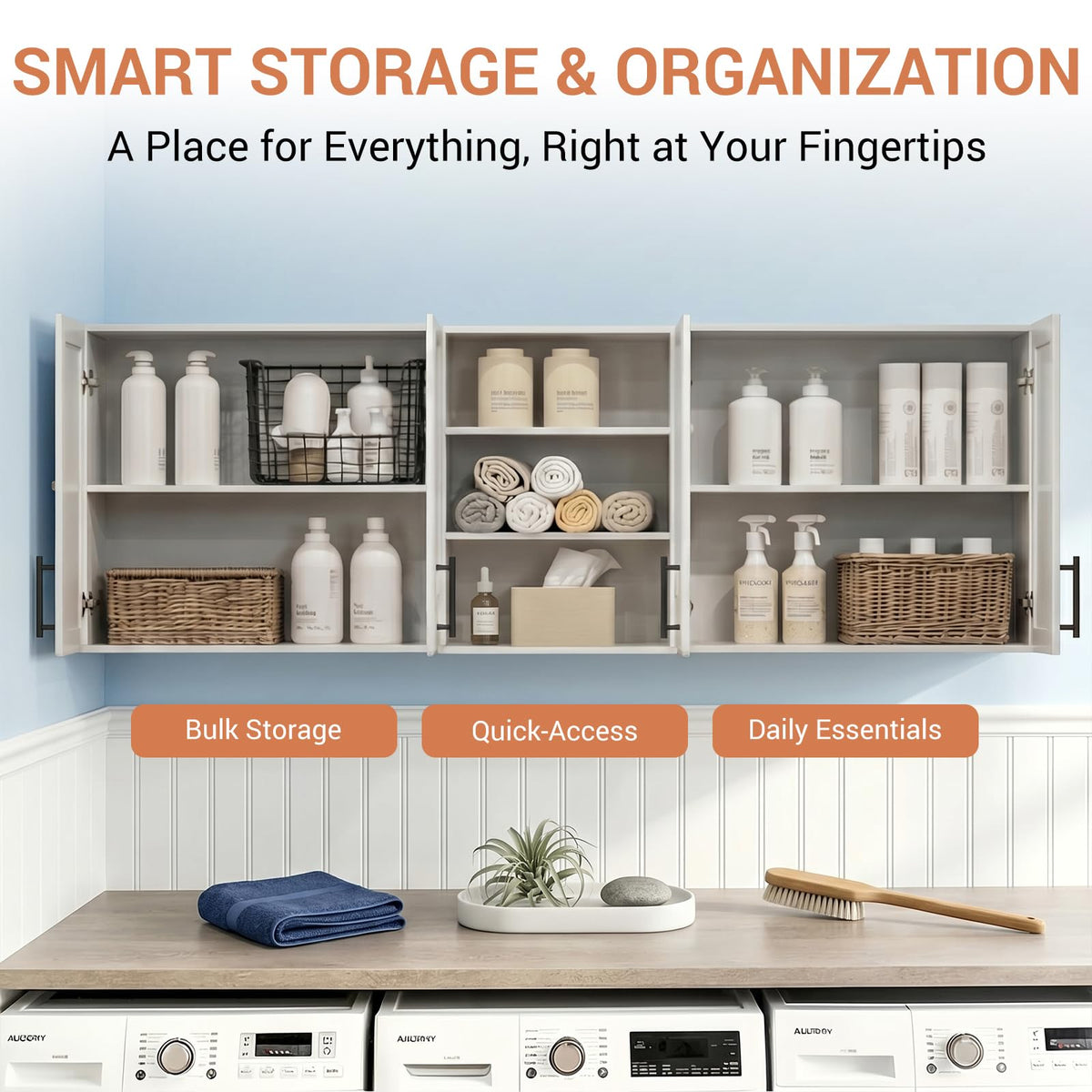 62.8" W Wall Mounted Laundry Cabinets with Adjustable Shelf I364