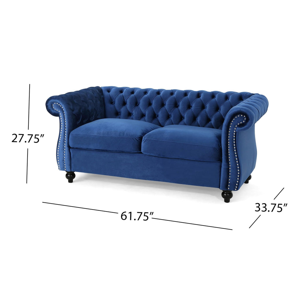 Navy Blue Velvet Loveseat Sofa U219692