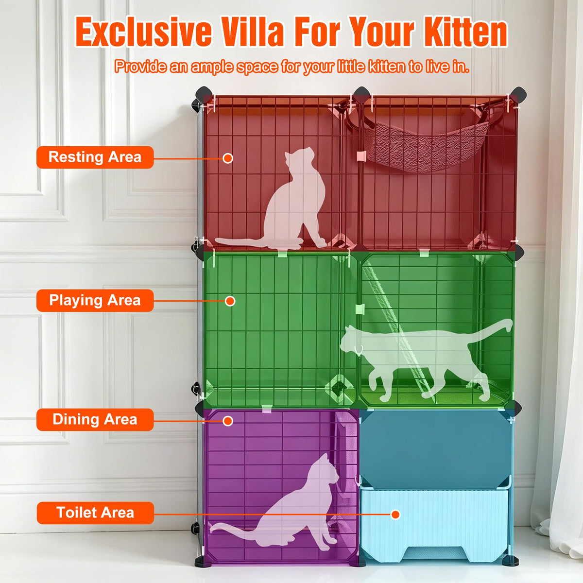 3-Tier Cat Cage with Litter Box, Hammock & Ladders R691068