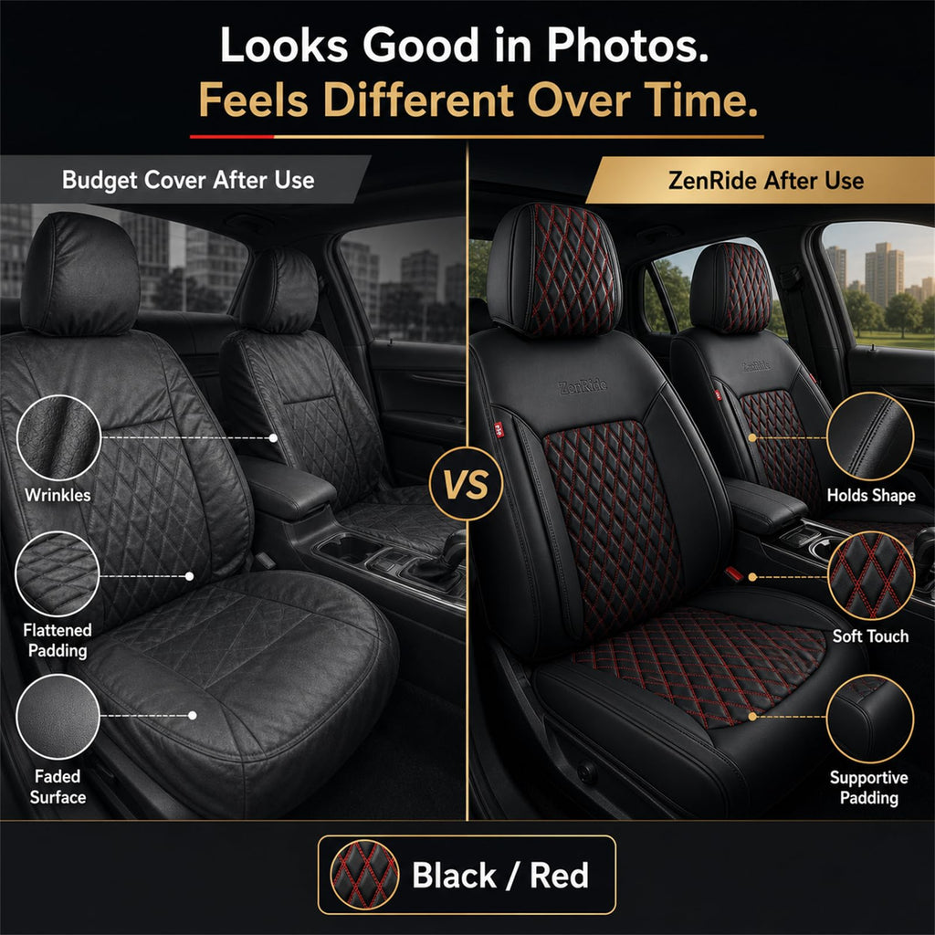 Black and Red Thick Nappa Leather Car Seat Covers Set of 2 P4506