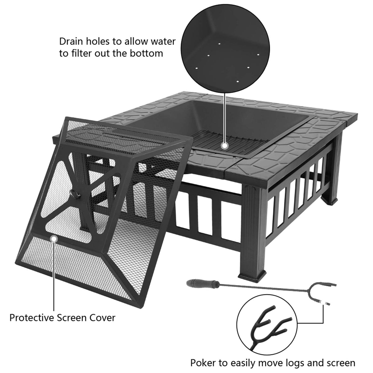 32 Inch Black Metal Wood Burning Fire Pit X665