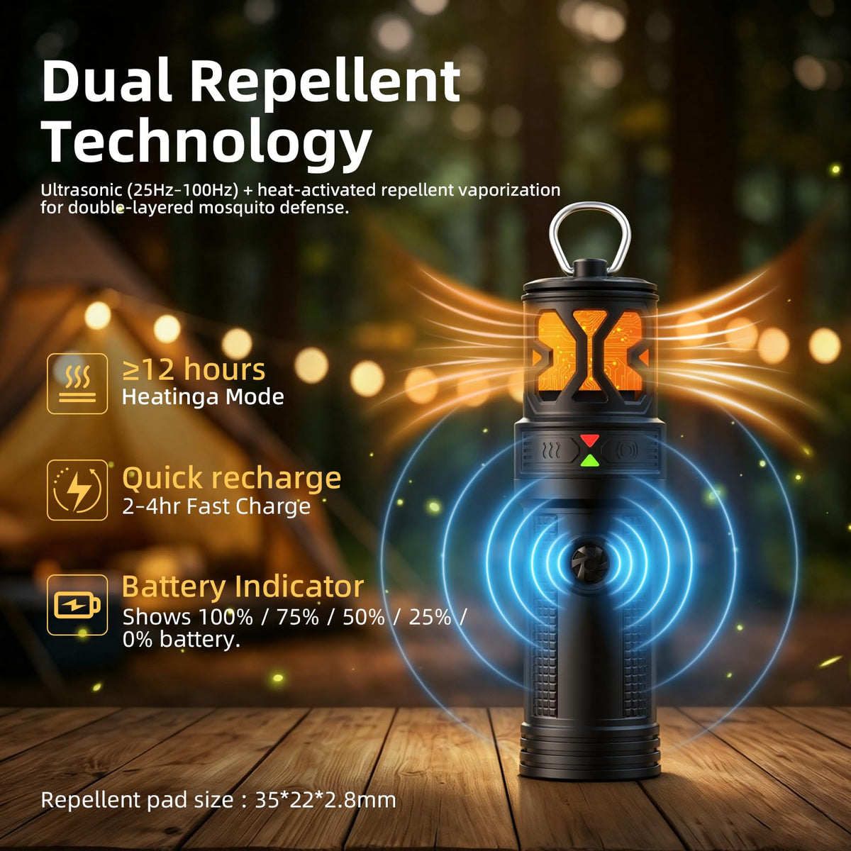 Portable Ultrasonic Mosquito Repeller with Carabiner Hook (6 Refills) I25093