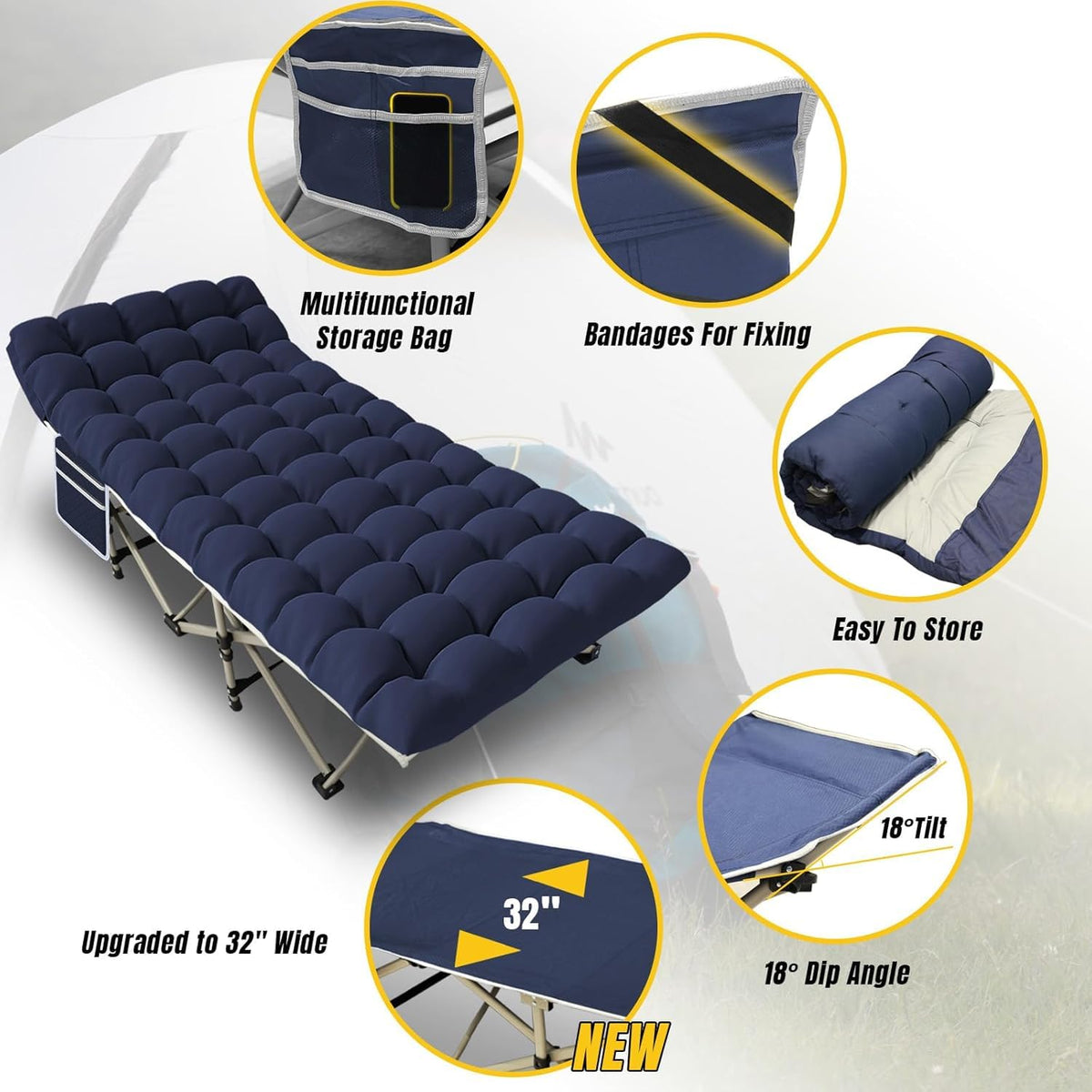 Folding Camping Cot Bed 32" Wide Oxford D343462