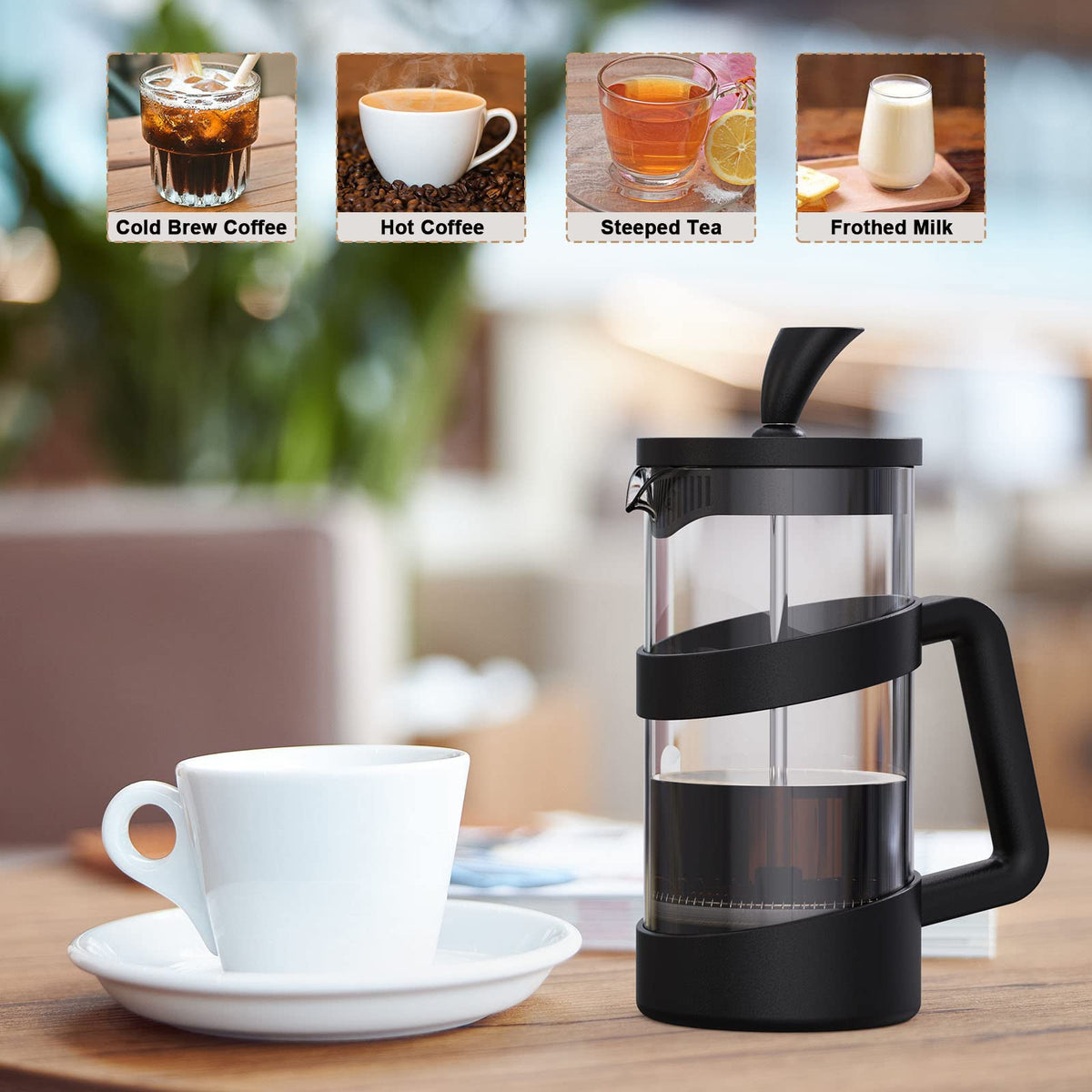 Mini French Press Coffee Maker, 12 oz, Black X49108