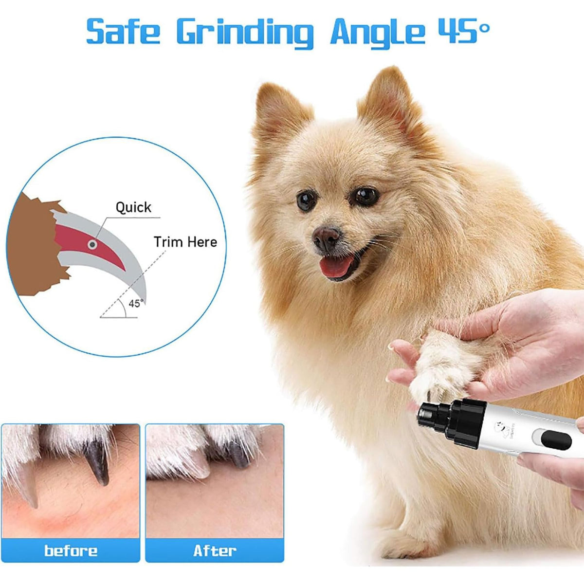 Electric Dog Nail Grinder & Trimmer Rechargeable Quiet Low Vibration Pet Grooming Tool with LED Light 2Pcs Z5853
