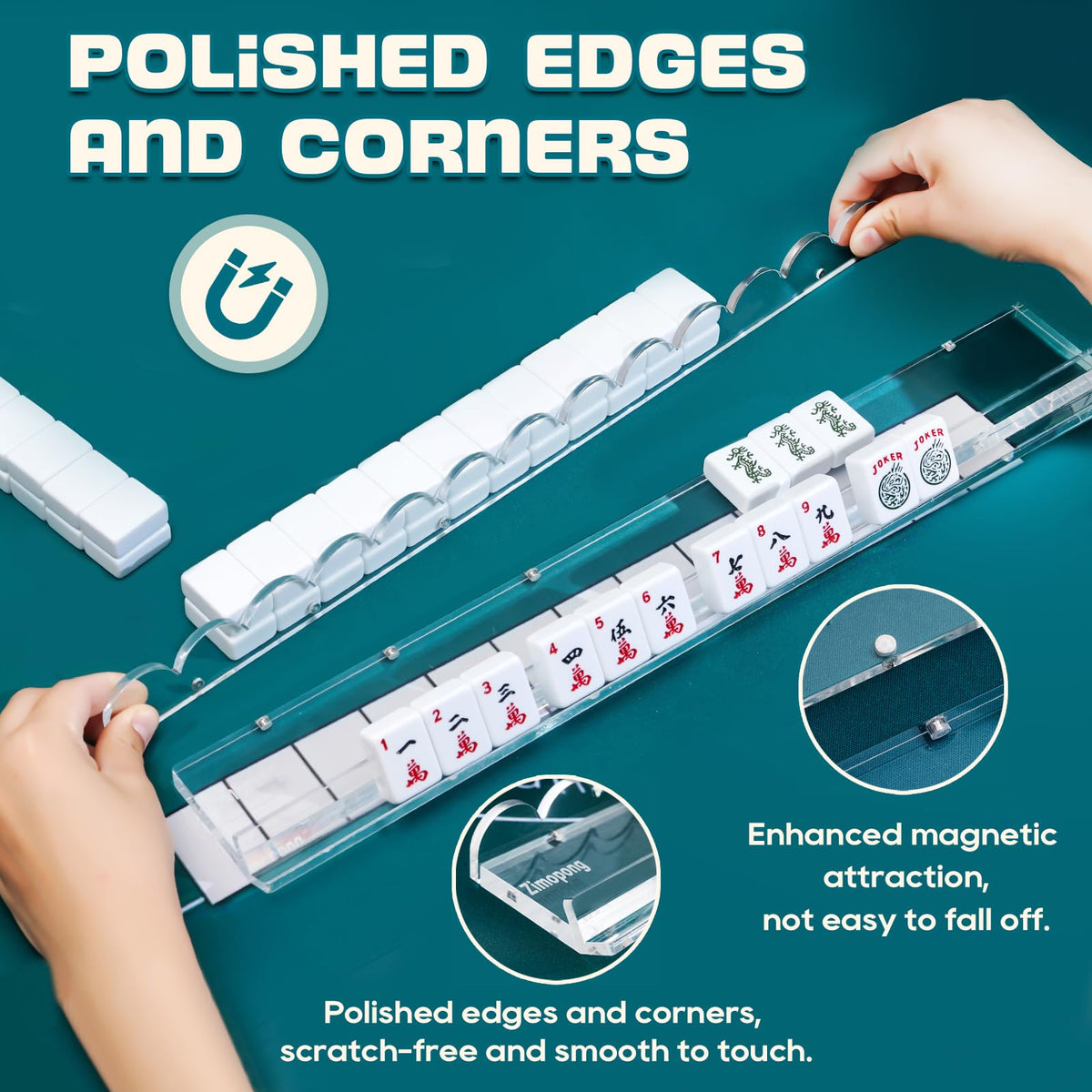 Clear Acrylic 17.5inch Mahjong Racks with Magnetic Pushers, 4 PCS X535