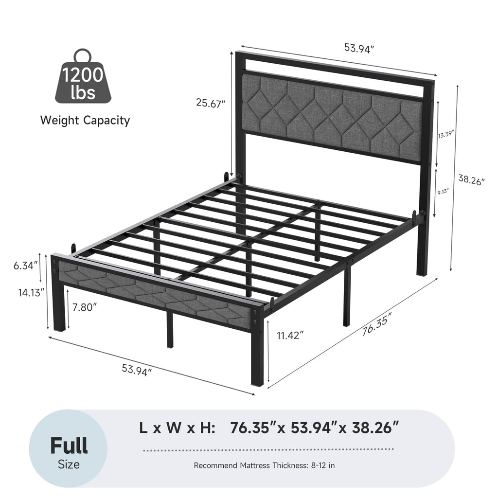 Full Size Upholstered Bed Frame Grey X648104
