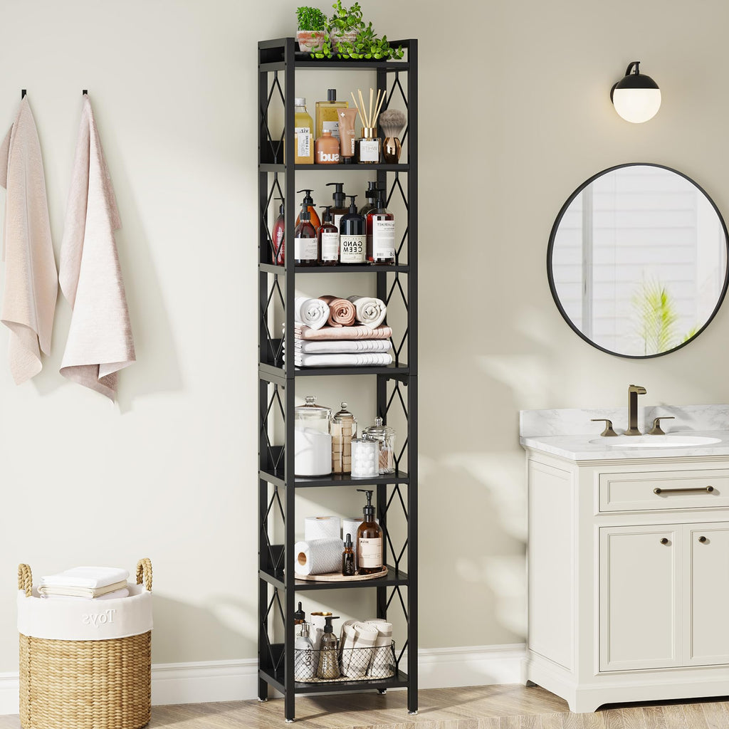 78.7 Inch Tall Skinny Narrow Black Bookshelf Bookcase I730