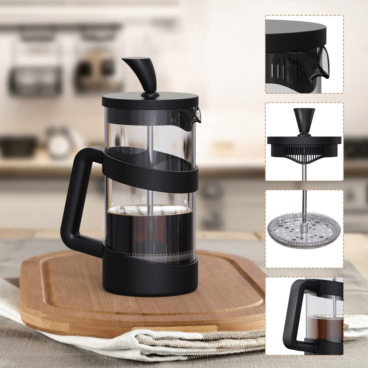 Mini French Press Coffee Maker, 12 oz, Black X49108