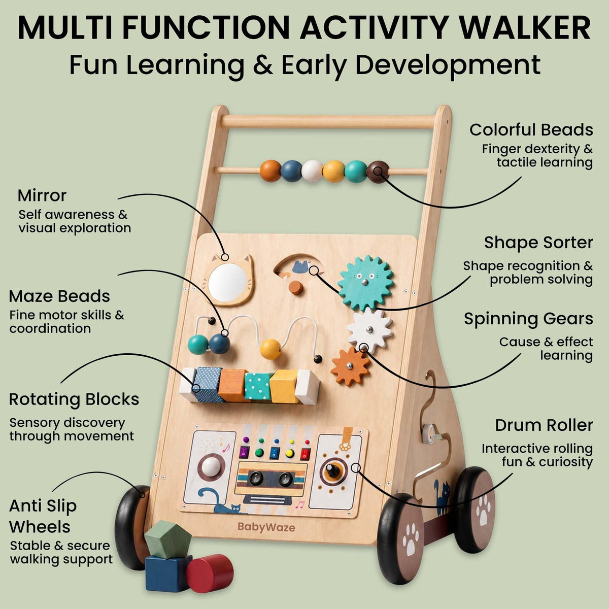 Wooden Baby Walker with Wheels T9405