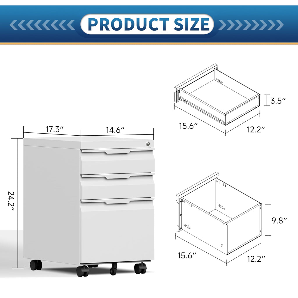 3 Drawer White Metal Mobile File Cabinet E227