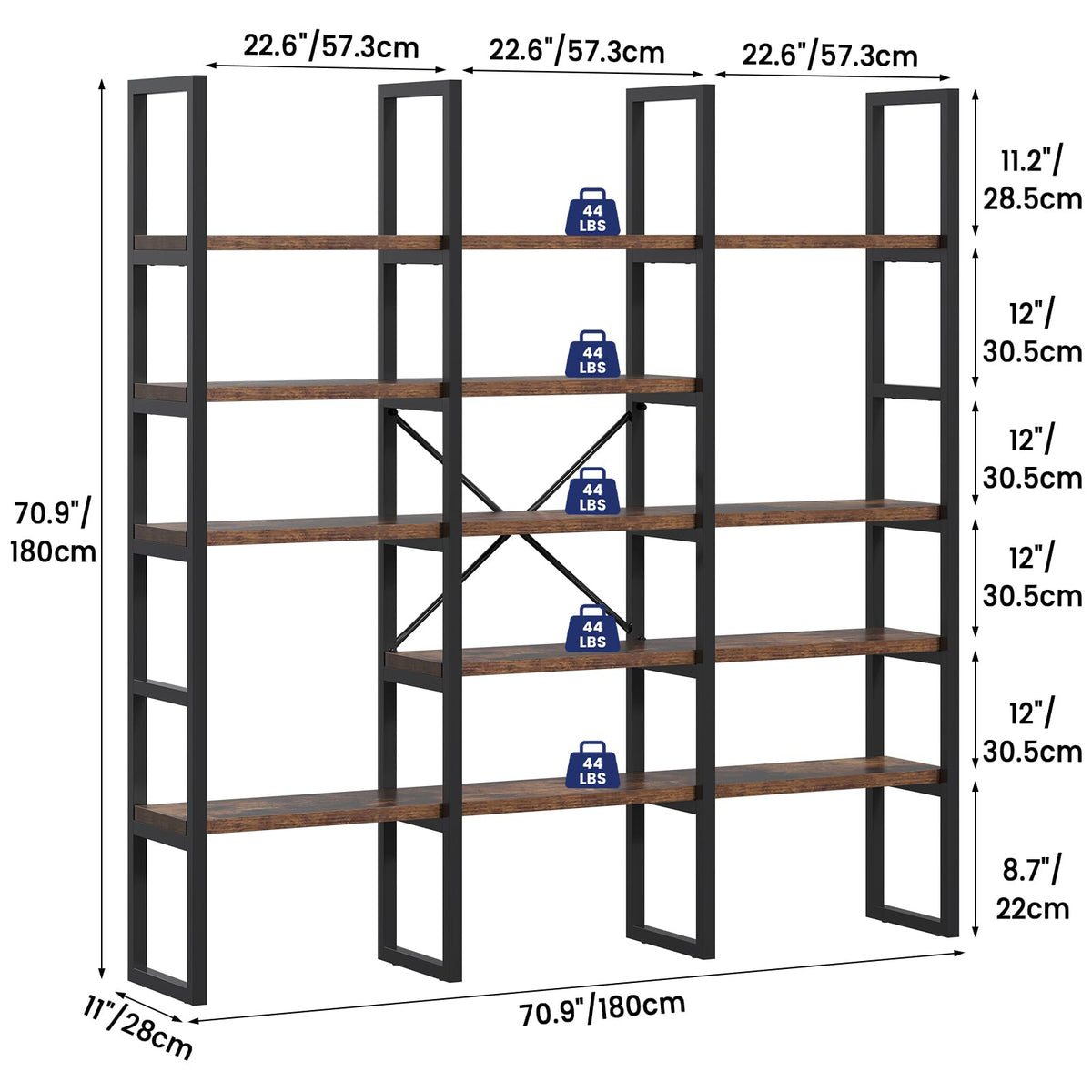 5 Tier Rustic Brown Bookshelf D8090