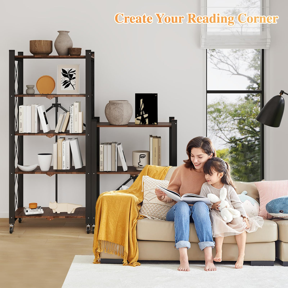 5-Tier Folding Storage Shelf with Woodgrain Finish P3052