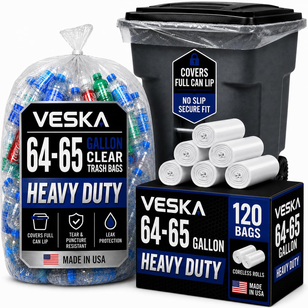 64-65 Gallon Clear Trash Bags, 120 Count Heavy Duty Garbage Bags Z289593