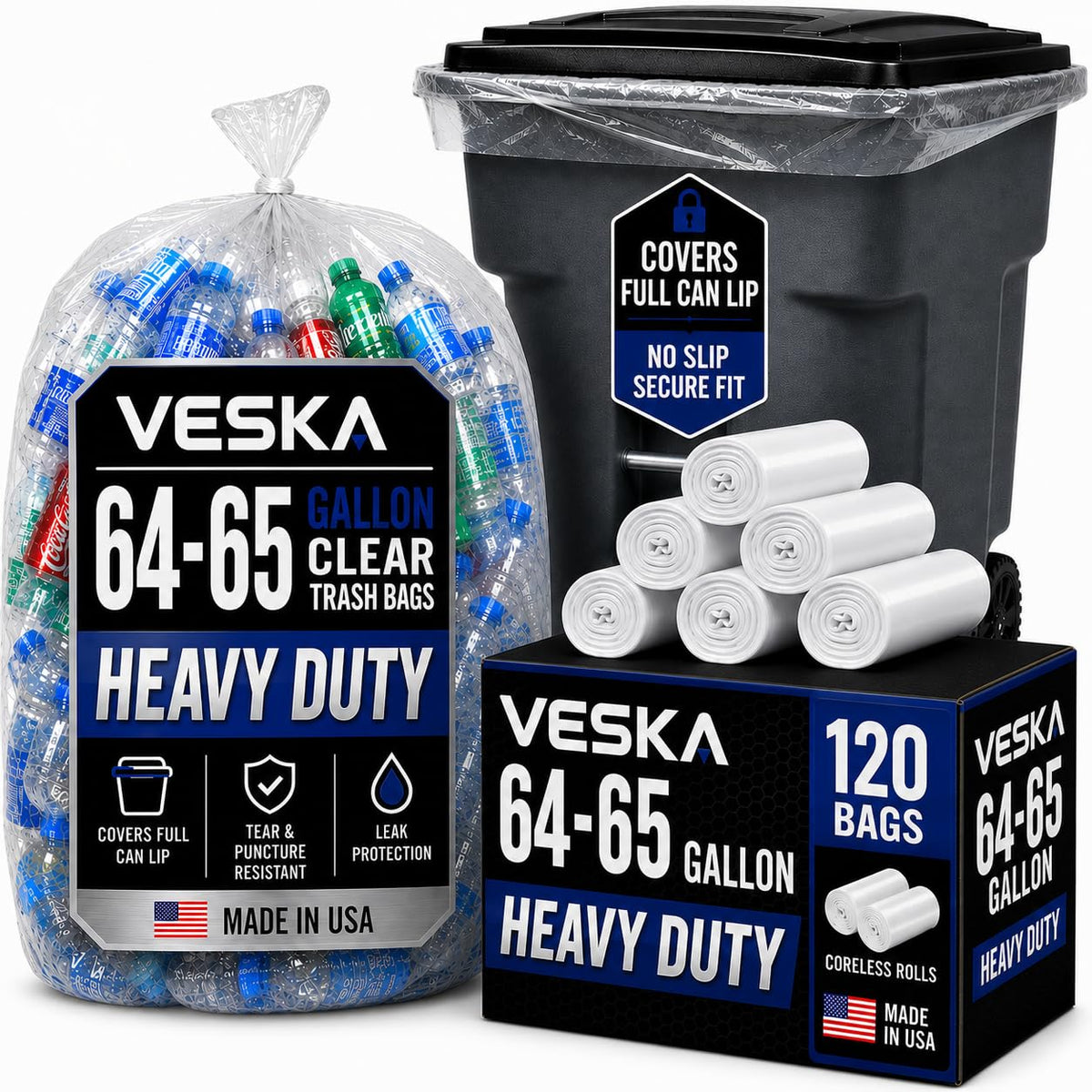64-65 Gallon Clear Trash Bags, 120 Count Heavy Duty Garbage Bags Z289593