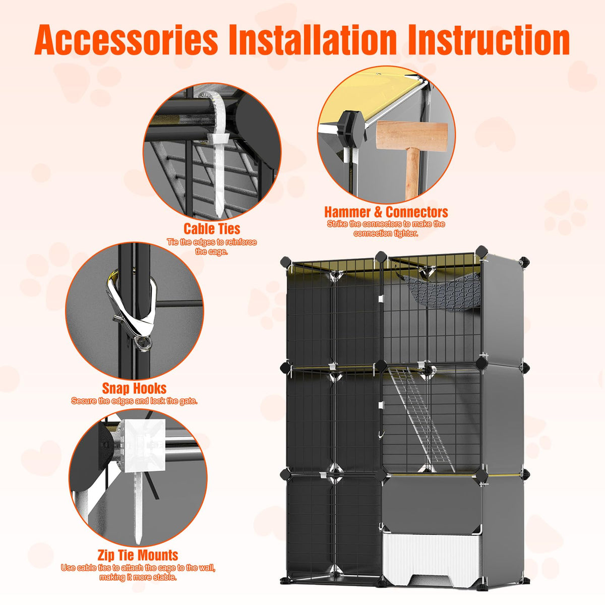 3-Tier Cat Cage with Litter Box, Hammock & Ladders R691068